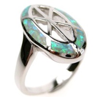 Silver Ring (Rhodium Plated) w/ Inlay Created Opal