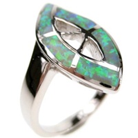 Silver Ring (Rhodium Plated) w/ Inlay Created Opal