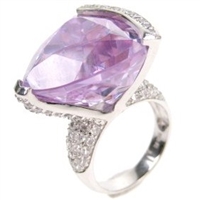 Silver Ring with White and Lavender CZ