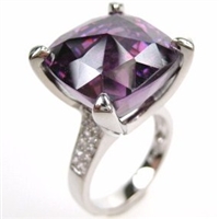 Silver Ring with White and Amethyst CZ