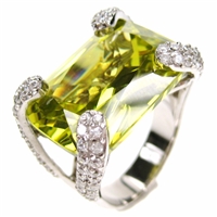 Silver Ring with White and Light Olive CZ