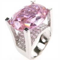Silver Ring with White and Pink CZ