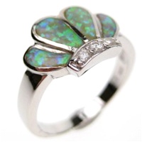 Silver Ring (Rhodium Plated) w/ Inlay Created Opal & White CZ