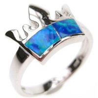 Silver Ring (Rhodium Plated) w/ Inlay Created Opal