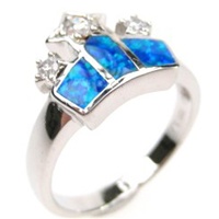 Silver Ring with Inlay Created Opal & White CZ