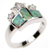 Silver Ring (Rhodium Plated) w/ Inlay Created Opal & White CZ