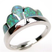 Silver Ring (Rhodium Plated) w/ Inlay Created Opal