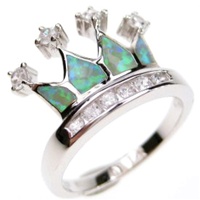 Silver Ring (Rhodium Plated) w/ Inlay Created Opal & White CZ