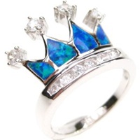 Silver Ring (Rhodium Plated) w/ Inlay Created Opal & White CZ