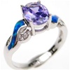 Silver Ring (Rhodium Plated) w/ Inlay Created Opal, White & Tanzanite CZ