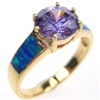 Silver Ring (Gold Plated) W/ Inlay Created Opal, White & Tanzanite CZ