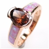 Silver Ring (Rose Gold Plated) with Inlay Created Opal, White and Smoky Topaz CZ