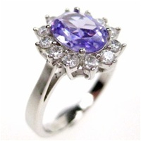 Silver Ring (Rhodium Plated) w/ White & Tanzanite CZ