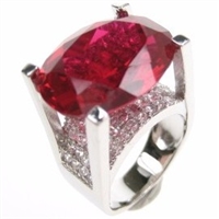Silver Ring with White and Ruby CZ