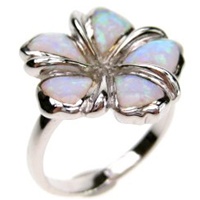 Silver Ring (Rhodium Plated) w/ Inlay Created Opal