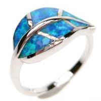 Silver Ring (Rhodium Plated) w/ Inlay Created Opal