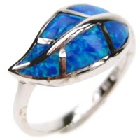 Silver Ring (Rhodium Plated) w/ Inlay Created Opal