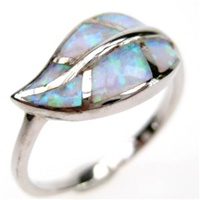 Silver Ring (Rhodium Plated) w/ Inlay Created Opal