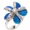 Silver Ring (Rhodium Plated) w/ Inlay Created Opal & White CZ