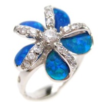 Silver Ring (Rhodium Plated) w/ Inlay Created Opal & White CZ