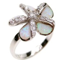 Silver Ring (Rhodium Plated) w/ Inlay Created Opal & White CZ