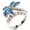 Silver Ring (Rhodium Plated) w/ Inlay Created Opal & White CZ
