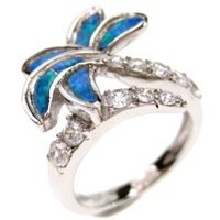 Silver Ring (Rhodium Plated) w/ Inlay Created Opal & White CZ