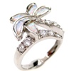 Silver Ring (Rhodium Plated) w/ Inlay Created Opal & White CZ