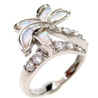 Silver Ring (Rhodium Plated) w/ Inlay Created Opal & White CZ