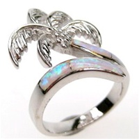 Silver Ring (Rhodium Plated) w/ Inlay Created Opal