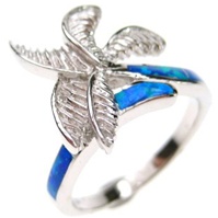 Silver Ring (Rhodium Plated) w/ Inlay Created Opal