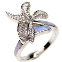 Silver Ring (Rhodium Plated) w/ Inlay Created Opal