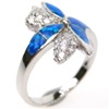 Silver Ring (Rhodium Plated) w/ Inlay Created Opal & White CZ