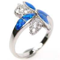 Silver Ring (Rhodium Plated) w/ Inlay Created Opal & White CZ