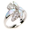 Silver Ring (Rhodium Plated) w/ Inlay Created Opal & White CZ