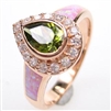 Silver Ring (Rose Gold Plated) with Inlay Created Opal, White and Dark Olive CZ