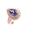 Silver Ring (Rose Gold Plated) with Inlay Created Opal, White and Tanzanite CZ