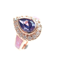 Silver Ring (Rose Gold Plated) with Inlay Created Opal, White and Tanzanite CZ