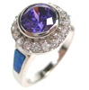 Silver Ring W/ Inlay Created Opal and Tanzanite and White CZ