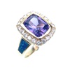 Silver Ring (Gold Plated) w/ Inlay Created Opal, White & Tanzanite CZ