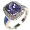 Silver Ring W/ Inlay Created Opal and Tanzanite and White CZ