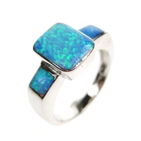 Silver Ring with Inlay Created Opal