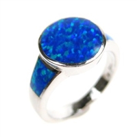 Silver Ring with Inlay Created Opal