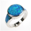 Silver Ring with Inlay Created Opal