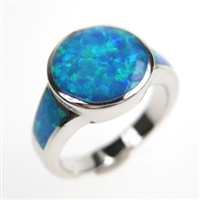 Silver Ring with Inlay Created Opal