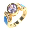 Silver Ring W/ Inlay Created Opal, White & Tanzanite CZ
