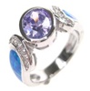 Silver Ring W/ Inlay Created Opal & Tanzanite + White CZ