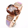 Silver Ring (Rose Gold Plated) with Inlay Created Opal, White and Smoky Topaz CZ