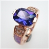 Silver Ring (Rose Gold Plated) with Inlay Created Opal, White and Tanzanite CZ