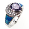 Silver Ring with Inlay Created Opal, White & Tanzanite CZ